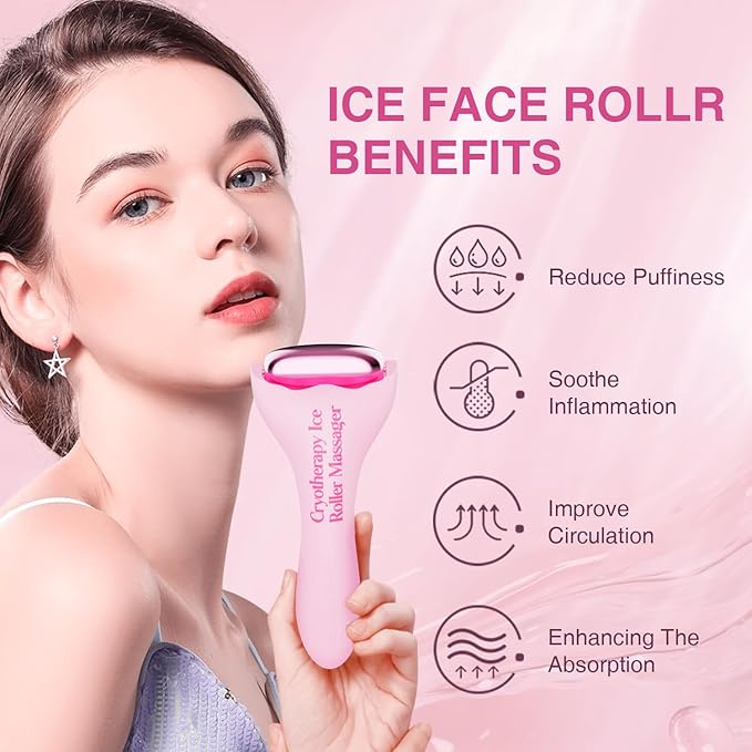 Facial Ice Roller for Skin Care - Aluminum Face Roller to De-Puff, Soothe & Tighten Pores - Cold Therapy Massage Tool for Radiant Glow-GlimoraGlow