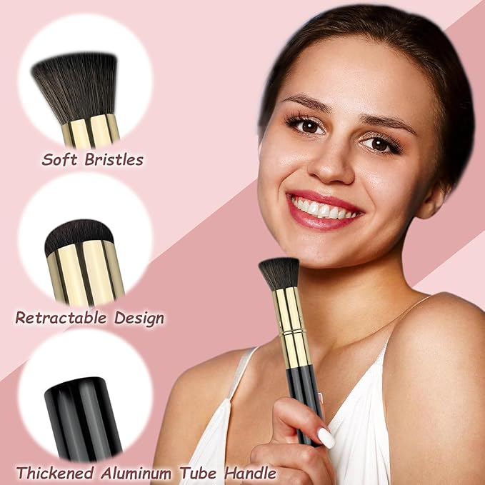 Retractable Kabuki Brush, Travel Powder Foundation Makeup Brush Face Blush Brushes for Liquid, Cream and Powder Face Makeup, Travel Size Makeup Brush-GlimoraGlow