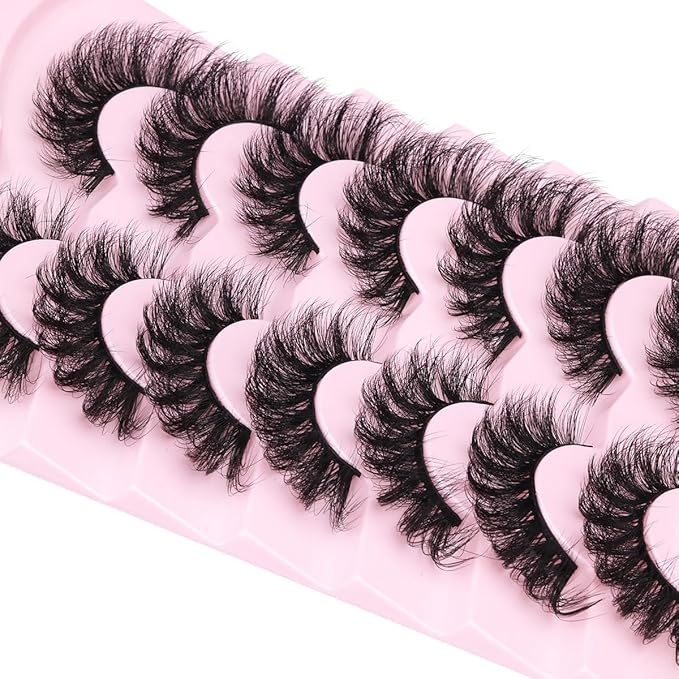 Mink Lashes Fluffy D-Curl False Eyelashes 20mm Long Volume Lashes That Look Like Extensions Cat Eye Fake Lashes Faux Mink Strip Lashes Pack 7 Pairs-GlimoraGlow