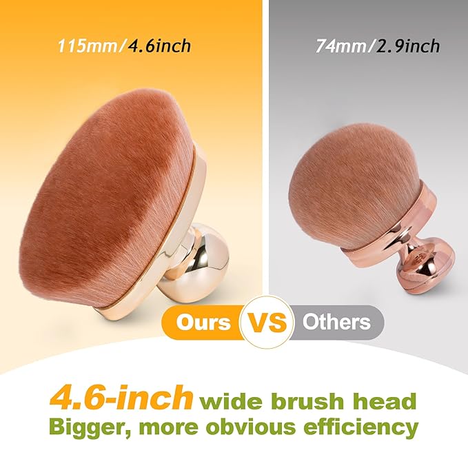 Extra Large Body Makeup Brush for Self Tanner – 115mm Wide Rose Gold Kabuki Body Brush for Bronzer Blend & Blur, Vegan Fiber Self Tanning Brush for Legs & Body with Drawstring Bag by Yoseng-GlimoraGlow