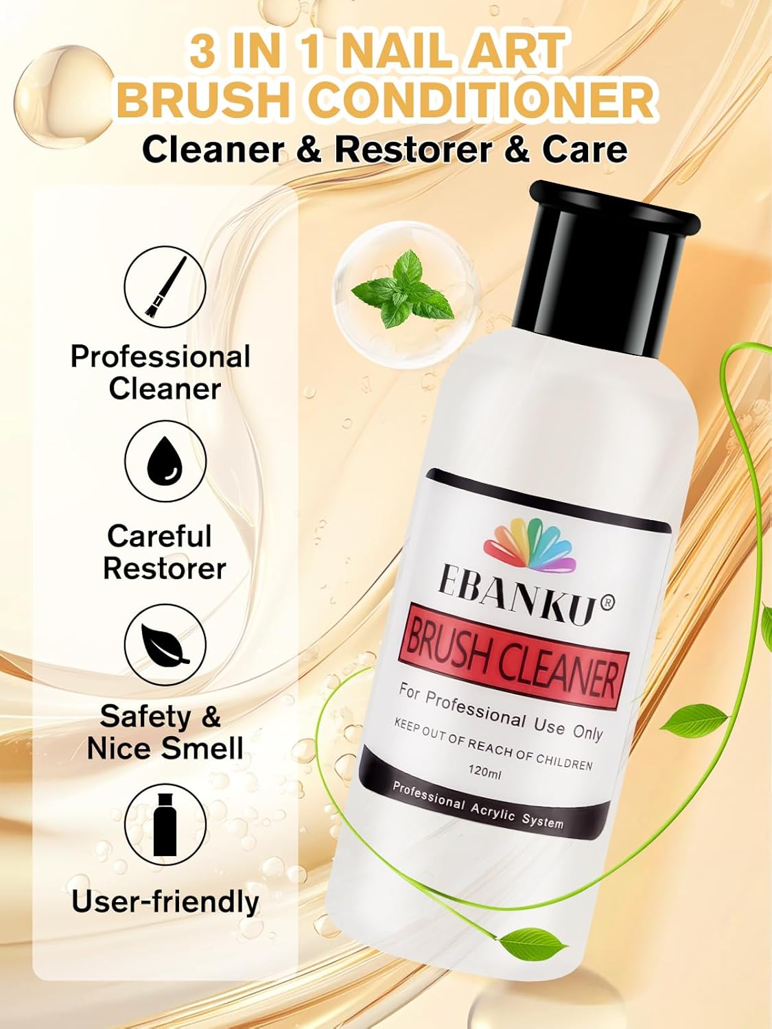 EBANKU 120ml Acrylic Nail Brush Cleaner, 3 in 1 Nail Art Brushes Conditioner Nail Brush Clean Solution Quickly Clean for Solid Gel Polish/Nail Extension Gel-GlimoraGlow