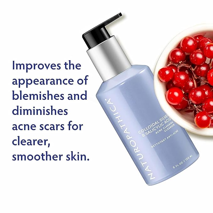Naturopathica Colloidal Silver and Salicylic Acid Acne Clearing Cleanser, Reduce Blemishes and Acne Scars, Clarifying Face Wash for Men and Women, 5 fl oz-GlimoraGlow