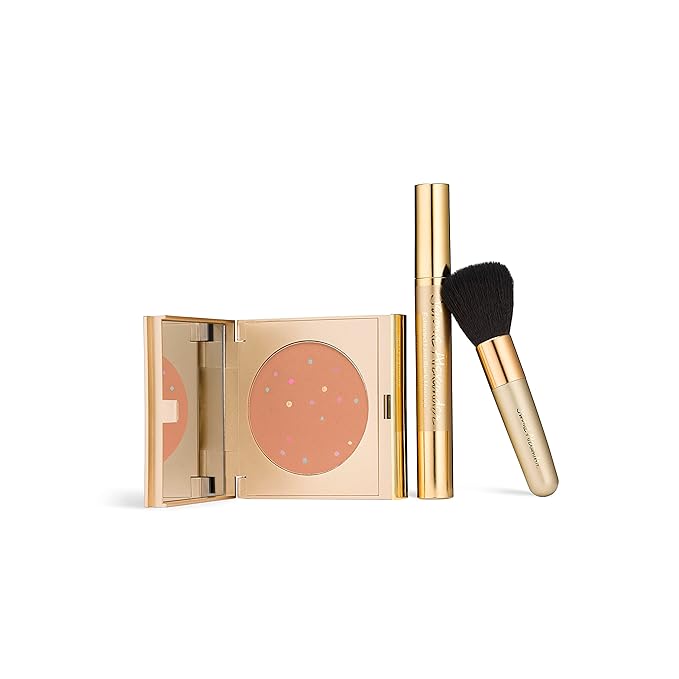 Jerome Alexander MagicMinerals Pressed Mineral Powder Set with Mirror Compact, Extending Lash Mascara, Professional Stubby Brush & Blending Sponge (Medium Dark)-GlimoraGlow