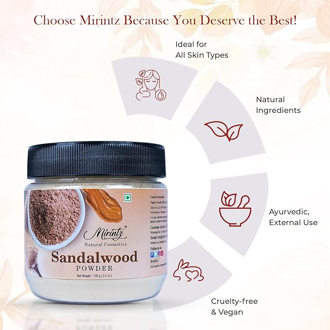 100% Natural Sandalwood Powder | (3.5 Oz) Chandan Powder for Women & Men | Herbal Sandalwood Powder for Face & Skin | Ayurvedic Face Pack for Glowing Skin, Tan Removal Mask & Natural Face Pack-GlimoraGlow
