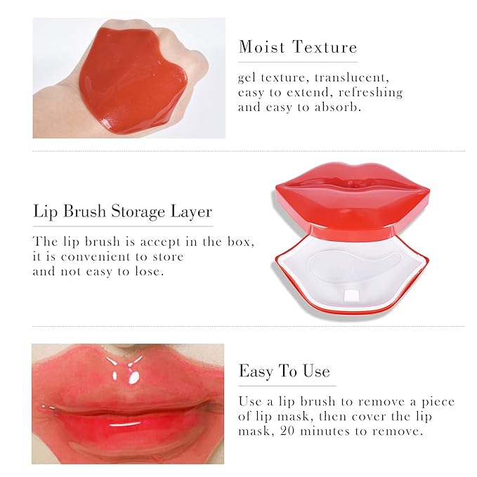 20Pcs Lip Mask, Red Cherry Lip Moisturizing Plumping Masks Overnight, Lip Gel Treatment Lip Masks for Dry Lips Smooth& Plump Chapped Lip Collagen Overnight Lip Care Pads Patches(Red)-GlimoraGlow