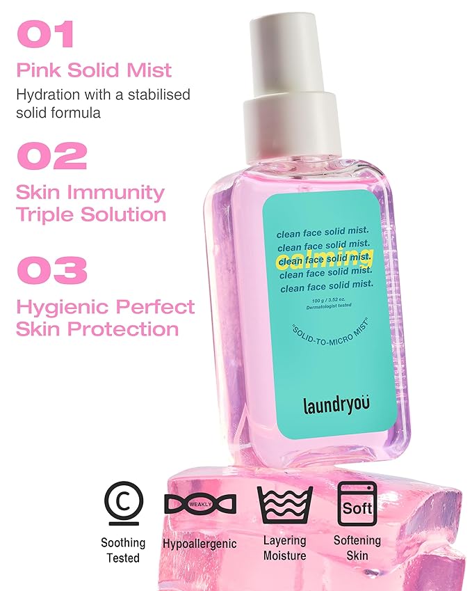 Clean Face Solid Mist - Calming, Hydrating, and Moisturizing Gel-To-Mist Dermatologist Tested Hypoallergenic Facial Spray for Redness Relief and Soothing Irritated Skin - (3.38 fl. oz.)-GlimoraGlow