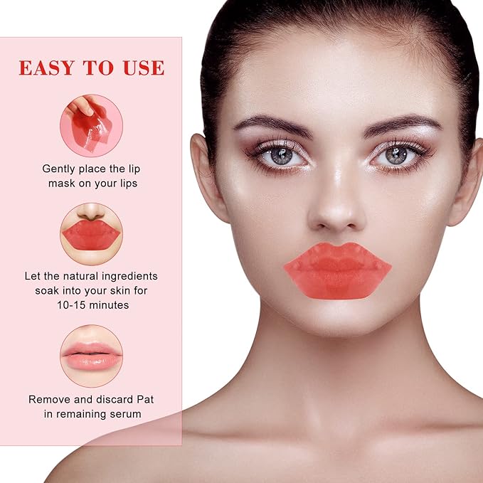 20pcs Pink Lip Masks Sheet,Moisturizing Crystal Collagen Gel Anti-Aging Lip Patches,Reduces Lip Lines Plump Dry Lips Lip Care with Box-GlimoraGlow