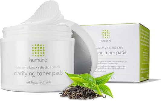 Humane Clarifying Toner Pads for Face - 2% BHA Liquid Salicylic Acid - Pore Minimizer and Facial Exfoliator - Gentle for All Skin Types - Removes Excess Oil, Dead Skin Cells, and Grime - 4 Ounce-GlimoraGlow