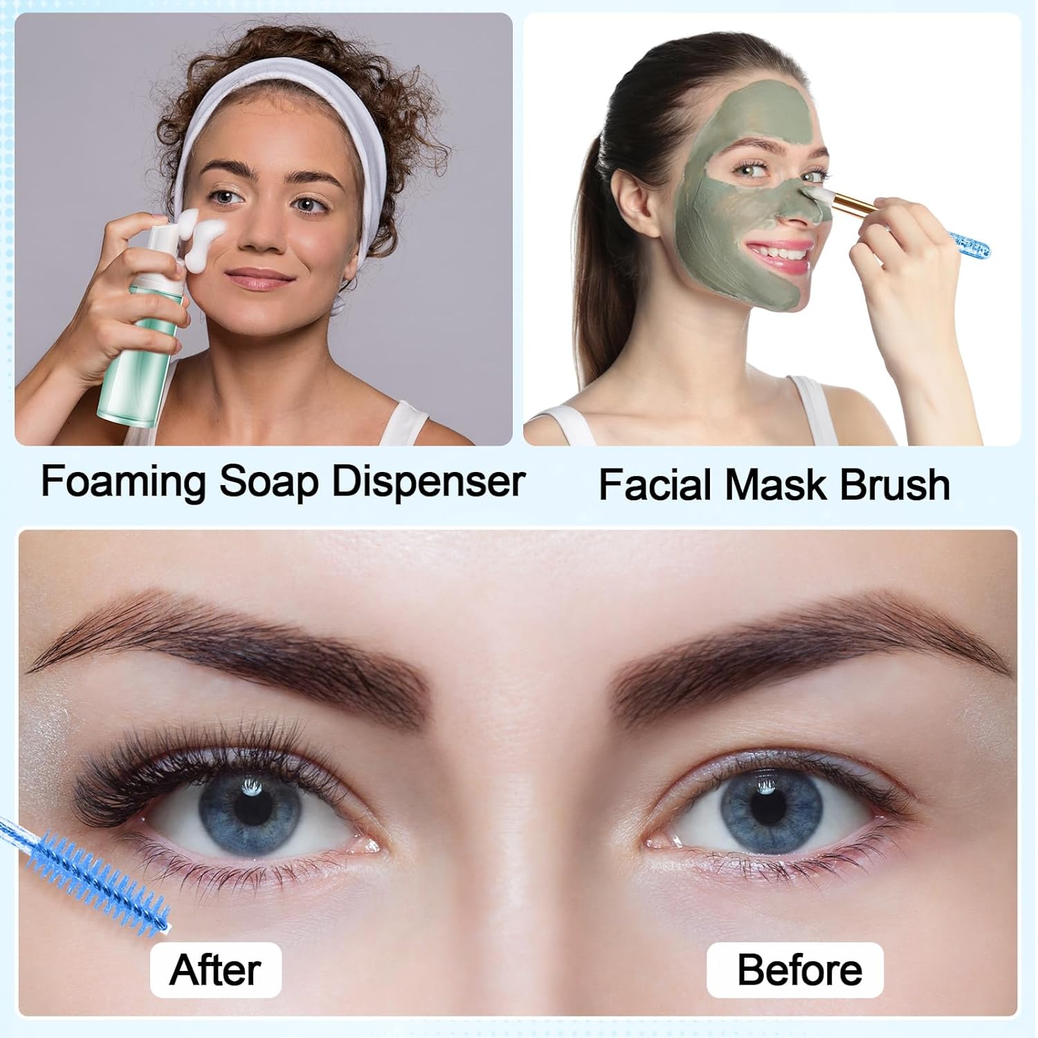 Zhehao 80 Pcs Lash Shampoo Bottle Brushes Kit 20 Foam Pump Dispensers 20 Lash Shampoo Brushes 20 Eyelash Aftercare Bag 20 Cleaning Pipes, Eyelash Extension Supplies(Blue)-GlimoraGlow