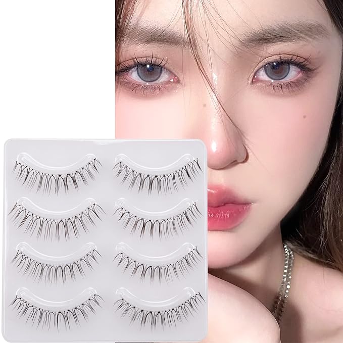 Miz Barn Daily Natural Look False Eyelashes,4 Pairs Natural Soft Lightweight Comfortable Short Lashes Clear Band Handmade Luxurious False Eyelashes(A05)-GlimoraGlow