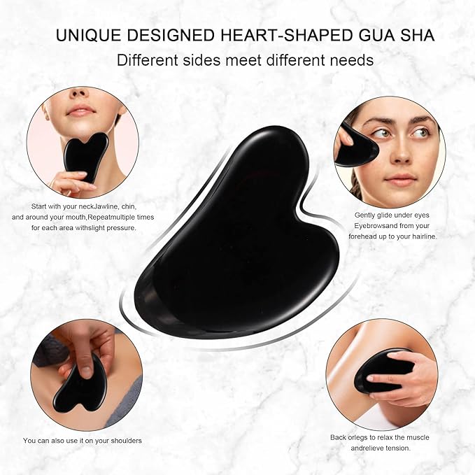 Jade Roller for Face, Facial Roller Massager Skin Care Tool, Gua Sha Facial Tools for Face, Neck, Eyes, Reduce Puffiness of The Skin (Black)-GlimoraGlow