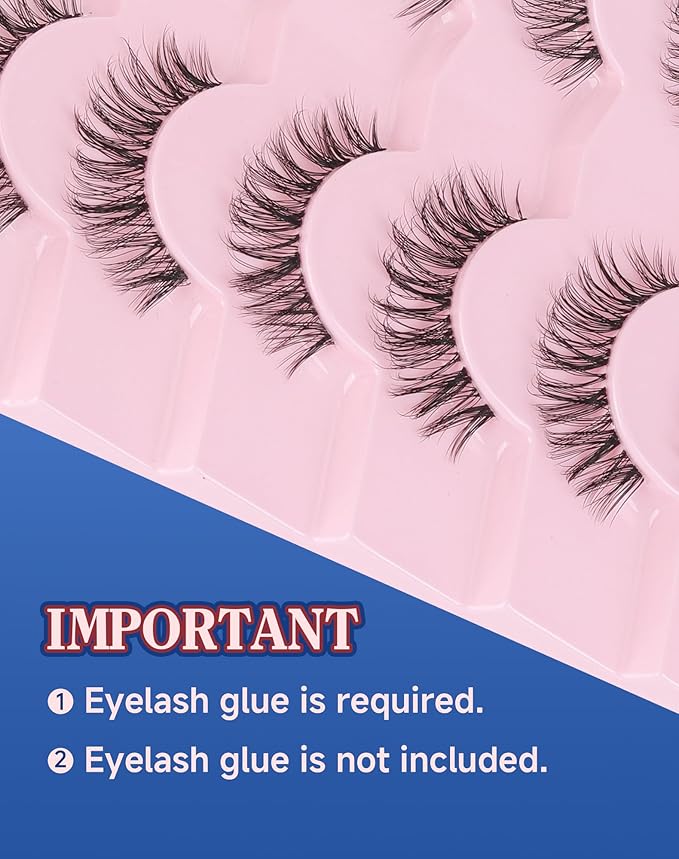 Lashes Short Natural Everyday Wispy Eyelashes Clear Band Flared Strip Eyelash Soft Lash Fluffy Pack 7 Pairs SF-09-GlimoraGlow