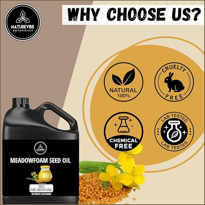 Naturevibe Botanicals Meadowfoam Oil 32 Ounces | 100% Pure and Natural | Great for Skin Care and Hair Care-GlimoraGlow