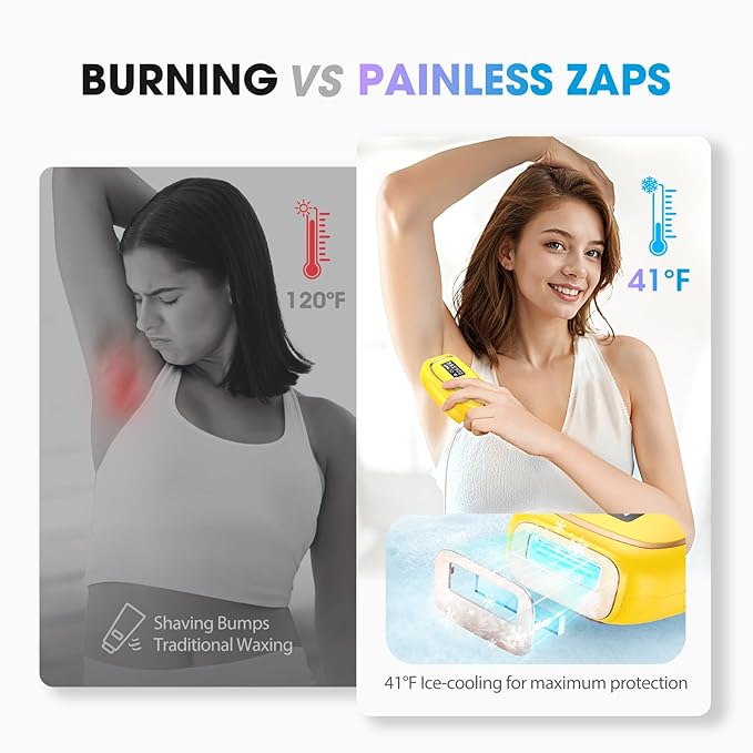 IPL Laser Hair Removal Device for Women & Men - Home 45°F Ice-Cooling Contact for Painless & Long-Lasting Results, 86% Hair Reduction in 3 Weeks for Full Body & Bikini Line, Light Yellow-GlimoraGlow