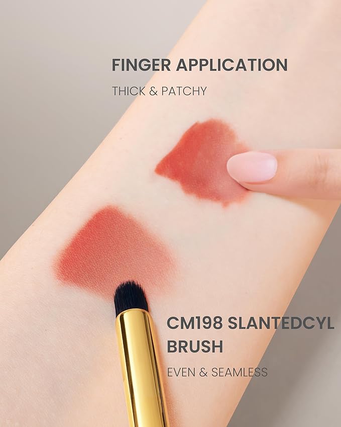 Desert Oak Series VelvetSlant Lip Artist - 45° Slanted Lip Brush for Gradient & Feathered Lips, Ultra-Soft Vegan Nylon, Bubinga Wood Handle (CM 198)-GlimoraGlow