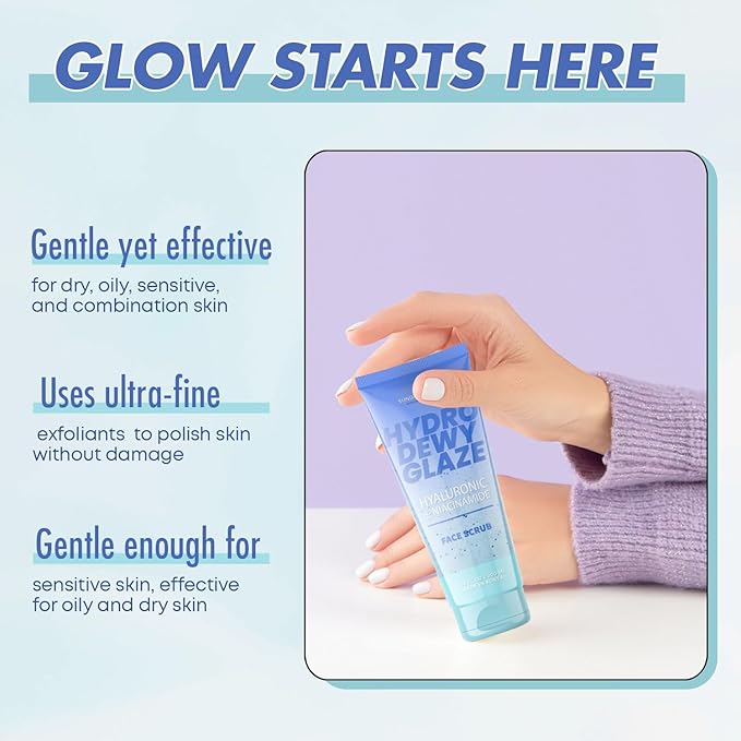 Hyaluronic Acid Facial Scrub - Dermatologist Tested, Anti-Aging, Korean Skin Care, Hydrates & Plumps Dry Skin, Improves Texture & Firmness - Gentle, Vegan, 95% Natural - 1 Pack-GlimoraGlow