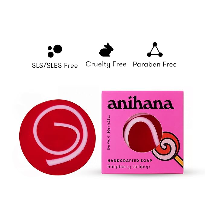 ANIHANA Handcrafted Natural Soap with Coconut Oil, Gentle Cleansing, Paraben Free, Refreshing Raspberry Lollipop Scent, 4.23 oz-GlimoraGlow