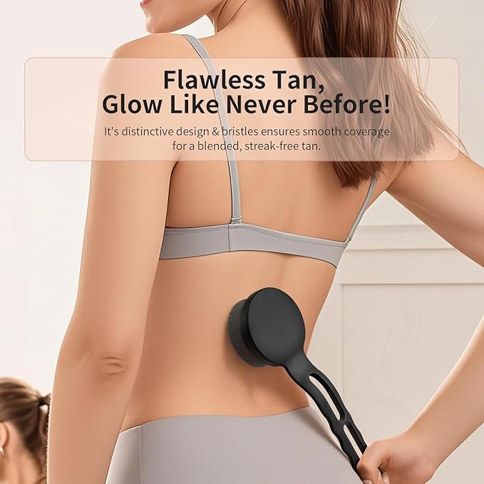 docolor Self Tanner Back Applicator, Plastic Long Handle Back Tanning Applicator Large Body Makeup Brush Vegan & Cruelty Free Self Tanner Brush For Self Tanner, Sunscreen, Bronzer, Foundation-GlimoraGlow