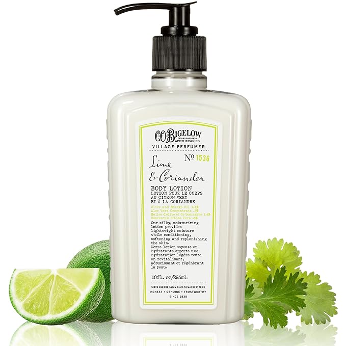 C.O. Bigelow Lime Coriander Body Lotion, Village Perfumer Moisturizing Body Lotion with Aloe Vera, Borage Oil & Olive Oil, 10 Fl Oz-GlimoraGlow
