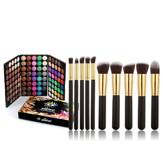 120 Color Eyeshadow Palette Kit with 10 Pcs Foundation Makeup Brush, Professional Daily Use Colorful with Velvety Texture Eyeshadow Palette, Highly Pigmented Waterproof Long Lasting Makeup-GlimoraGlow