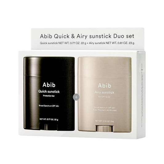Abib Airy & Quick Sunstick DUO Broad Spectrum SPF50+ 1.58 oz / 45g (Semi-matte & Glowing) | Korean Suncreen Stick Suncare Sunblock, No Whitecast, Protector Solar Barra, Water resistant-GlimoraGlow