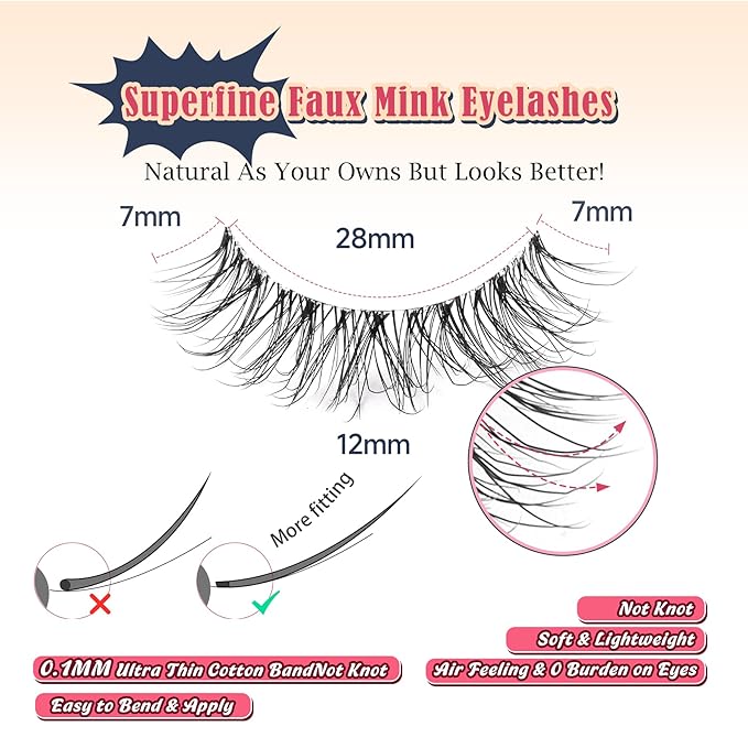 Natural Lashes False Eyelashes 12 MM Short Lashes WIspy 3D Volume Fake Eyelashes Pack C Curl Soft Eye Lash with Thin Cotton Band 7 Pair False Lashes Siligli-GlimoraGlow