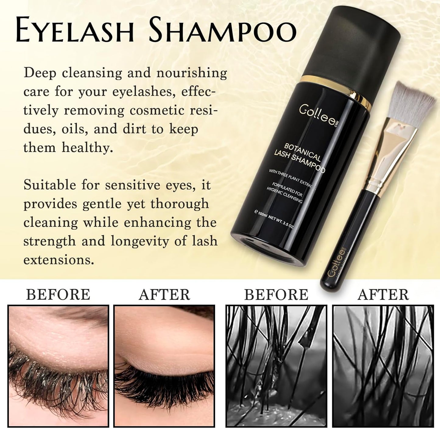 Lash Shampoo -100 ML Eyelash Shampoo Eyelash Extension Cleanser for Lash Extensions with Brush Eyelash Wash for Extensions & Natural Lashes/Paraben & Sulfate Free Safe Makeup Remover-GlimoraGlow