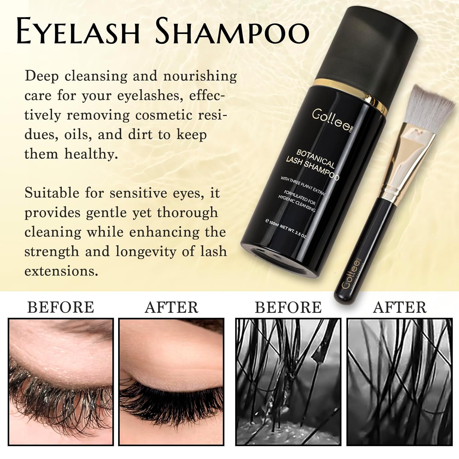 Lash Shampoo -100 ML Eyelash Shampoo Eyelash Extension Cleanser for Lash Extensions with Brush Eyelash Wash for Extensions & Natural Lashes/Paraben & Sulfate Free Safe Makeup Remover-GlimoraGlow