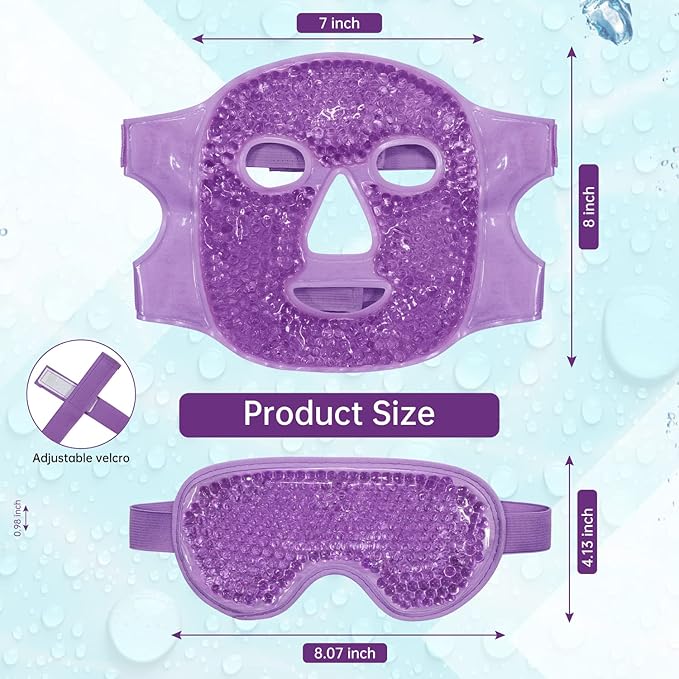Ice Face Mask Reusable and Cold Gel Eye Mask for Puffiness/Dark Circles/Eye Bags/Dry Eyes/Headaches/Migraines/Stress Relief, Ice Pack for Eyes & Face (Purple)-GlimoraGlow