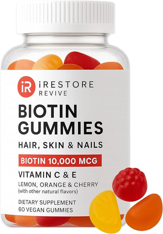 iRestore Hair Gummy Vitamins, Vegan Biotin Gummies for Hair Skin and Nails Gummies, Hair Gummies, Biotin Gummies for Hair Growth Biotin Vitamins Hair Vitamins Gummies for Women & Men, Biotin 10000mcg-GlimoraGlow