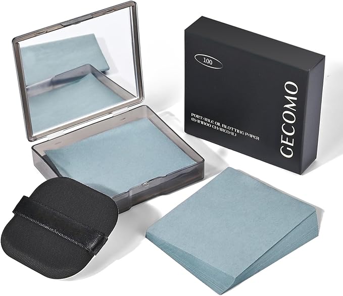KYDA 200 Sheets Bamboo Charcoal Oil Blotting Paper with Mirror and Puff, Refills Included, Face Oil Absorbing Sheets, Makeup Friendly Oil Control Paper, Travel Size Oil Control Film-GlimoraGlow