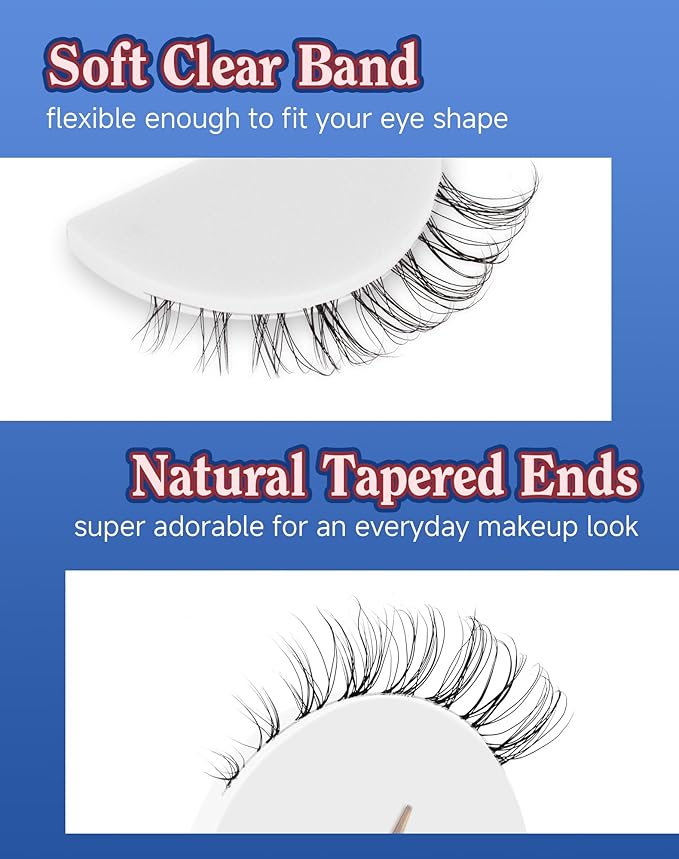 Short Lashes Natural Look Wispy False Eyelashes Flared Strip Eyelash Small Lash Fluffy Clear Band 7 Pairs SF-08-GlimoraGlow