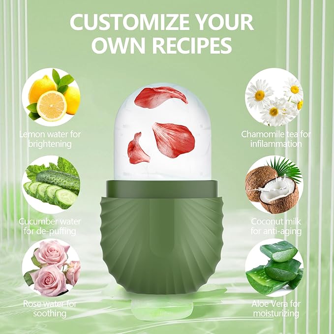 Ice Roller for Face and Eye, Silicone Ice Facial Roller Ice Holder, Face Ice Mold Skin Care, Face Icers Reusable Ice Cube Roller for Shrink Pores Anti Wrinkle Reduce Puffiness, Green-GlimoraGlow