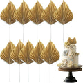 10PCS Paper Palm Fan Cake Toppers Palm Spear Leaves Fan Cupcake Toppers Craft DIY Cake Bakeware Decoration for Birthday Party Wedding Party Decor Supplies Light Gold
