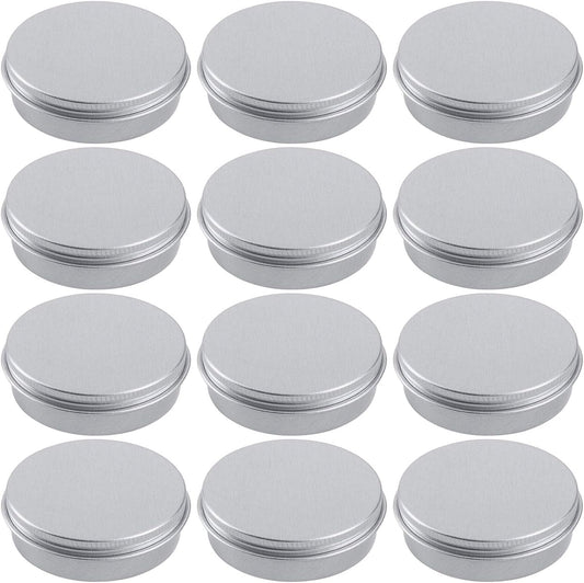2 Ounce Aluminum Tin Jar Refillable Containers 60 ml Aluminum Screw Lid Round Tin Container Bottle for Cosmetic,Lip Balm, Cream, 12 Pack.-GlimoraGlow
