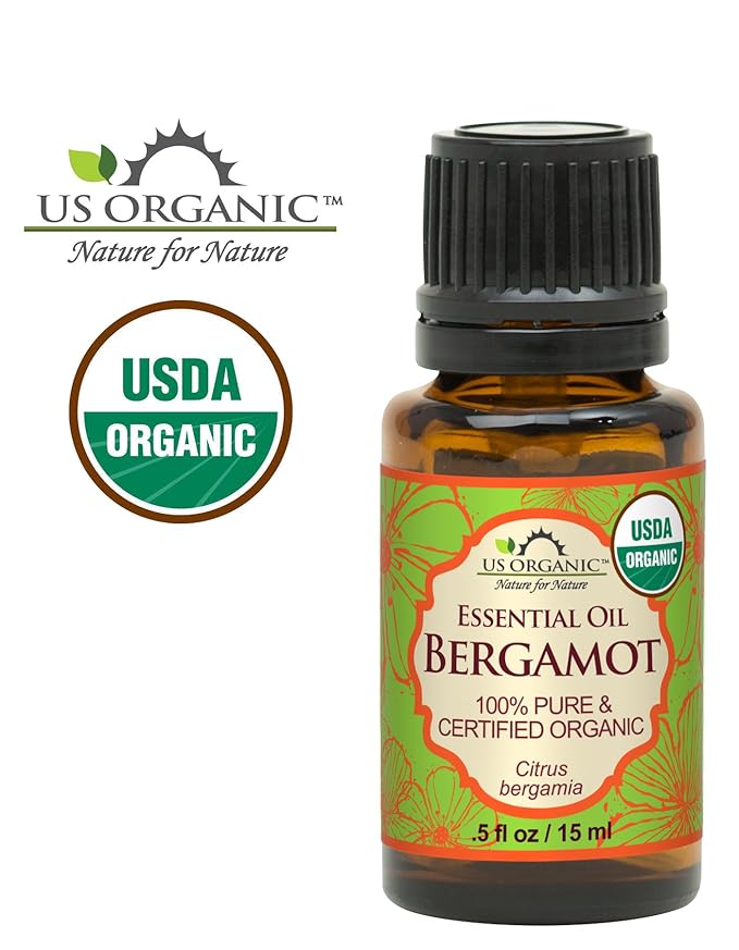 US Organic 100% Pure Bergamot Essential Oil, USDA Certified Organic, Cold Pressed, with Euro droppers (More Size Variations Available) (15 ml / .5 fl oz)-GlimoraGlow