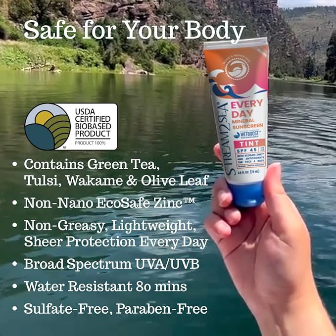 SPF 45 Every Day Tint Mineral Sunscreen | 2.5 Fl Oz Biodegradable, Paraben Free & Reef Safe | Non-Greasy Tinted Sunscreen For Face & Body Protection Against UVA & UVB-GlimoraGlow