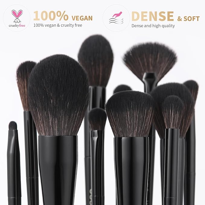 Docolor Makeup Brushes 15Pcs Obsidian Makeup Brush Set Premium Synthetic Powder Kabuki Foundation Contour Blush Concealer Eye Shadow Blending Eyeliner Crease Eyebrow Make Up Brush Kit-GlimoraGlow