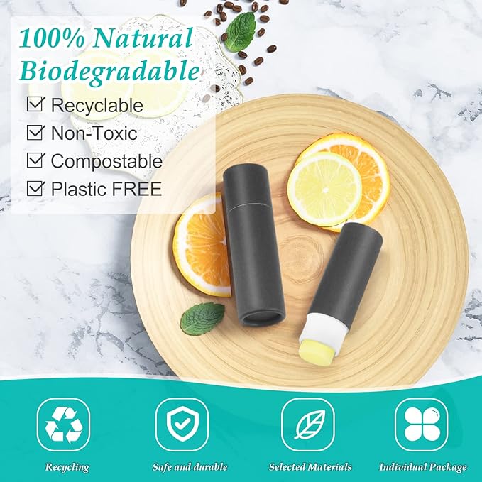 15 Pcs 0.3 oz Paperboard Lip Balm Tubes,Empty Kraft Paper Chapstick Tube Holder,Push-Up Style Biodegradable Solid Perfume Lip Gloss Container for DIY Homemade Balm Container,Natural Packaging- Black-GlimoraGlow