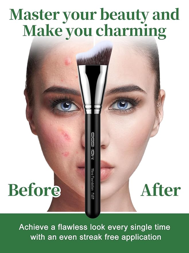 EIGSHOW Foundation Brush with Wave Shaped Head for Liquid, Cream, Powder Blending Cheekbones Jawline, Large Premium Dense Synthetic Bristles (F659)-GlimoraGlow