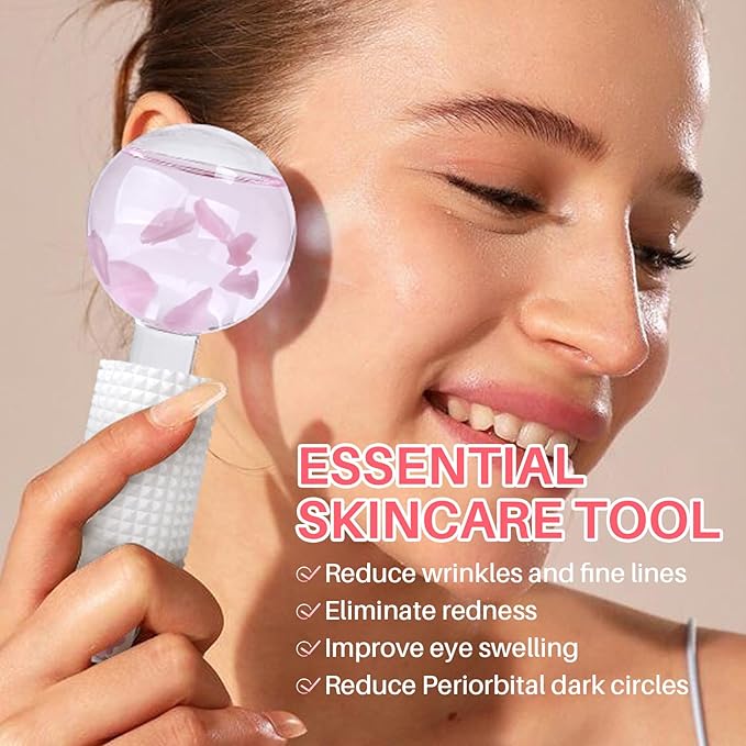 Ice Globes & Ice Roller for Face and Eyes - Facial Massage Tools for Skin Care, Reduce Wrinkles & Puffiness, Cooling Globes & Roller Ball for Glowing Skin 2PCS (Pink)-GlimoraGlow