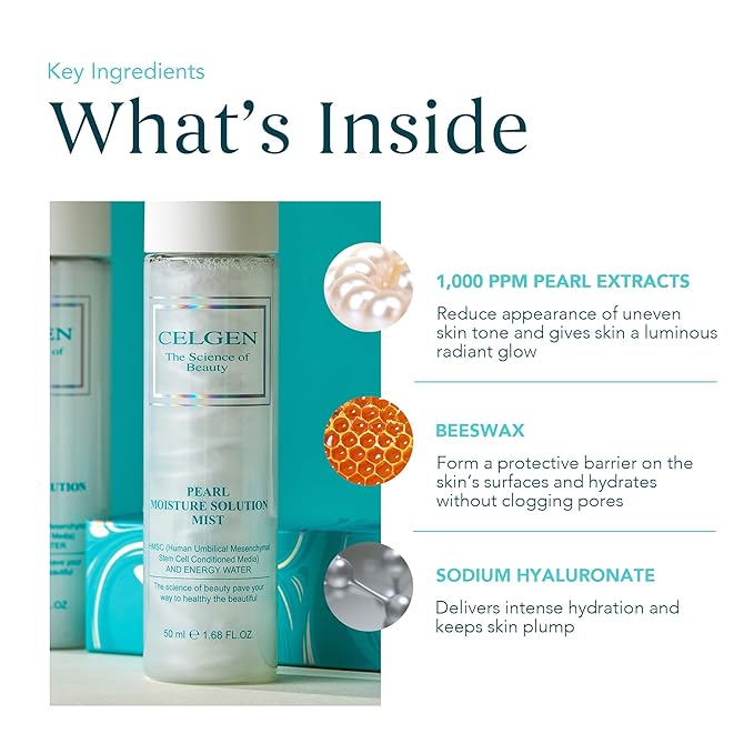 CELGEN] Pearl Moisture Solution Mist – 3-in-1 Toner, Makeup Primer & Setting Spray, Brightening & Hydrating Face Mist, 4.9 Fl. Oz./145ml-GlimoraGlow