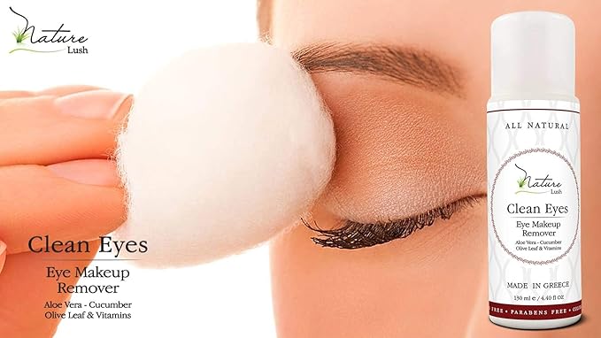 Nature Lush The Best Natural Eye & Face Makeup Remover - Oil Free - Rich Vitamins - Non Irritating – No Hazardous Chemicals - “Clean Eyes Made In Greece 4.4 oz-GlimoraGlow