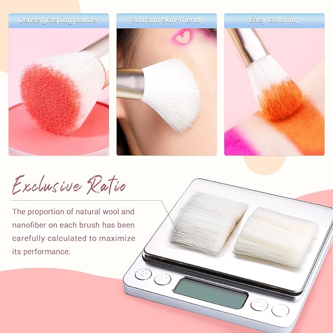 Jessup Makeup Brushes Set Professional, 25PCS Pink Premium Natural Powder Foundation Eyeshadow Blending Concealer Blusher Highlight Labeled Brushes, T290-GlimoraGlow