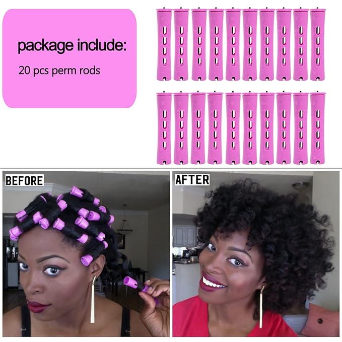 20pcs Women's Perm Rods Set for Natural Hair: 2 Sizes Cold Wave Hair Rollers for Curling and Styling All Hair Lengths - DIY Hairdressing Tools (Purple)-GlimoraGlow