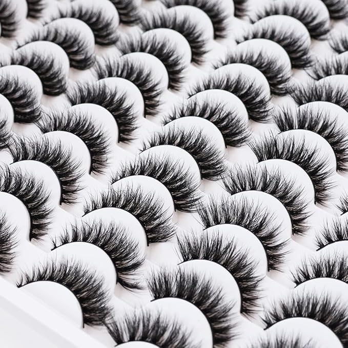 False Eyelashes 48 Pairs Faux Mink Lashes 14mm Wispy Lashes 3D Fluffy Cat Eye Lashes Pack Bulk Wholesale Strip Lashes(style 48-034)-GlimoraGlow