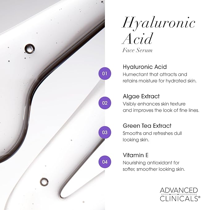 Advanced Clinicals Hyaluronic Acid Moisturizer Face Serum + Collagen Peptide Facial Serum Skin Care Set | Hydrating Serums For Diminishing Appearance Of Wrinkles, Dry Skin, Fine Lines, Set Of 2-GlimoraGlow