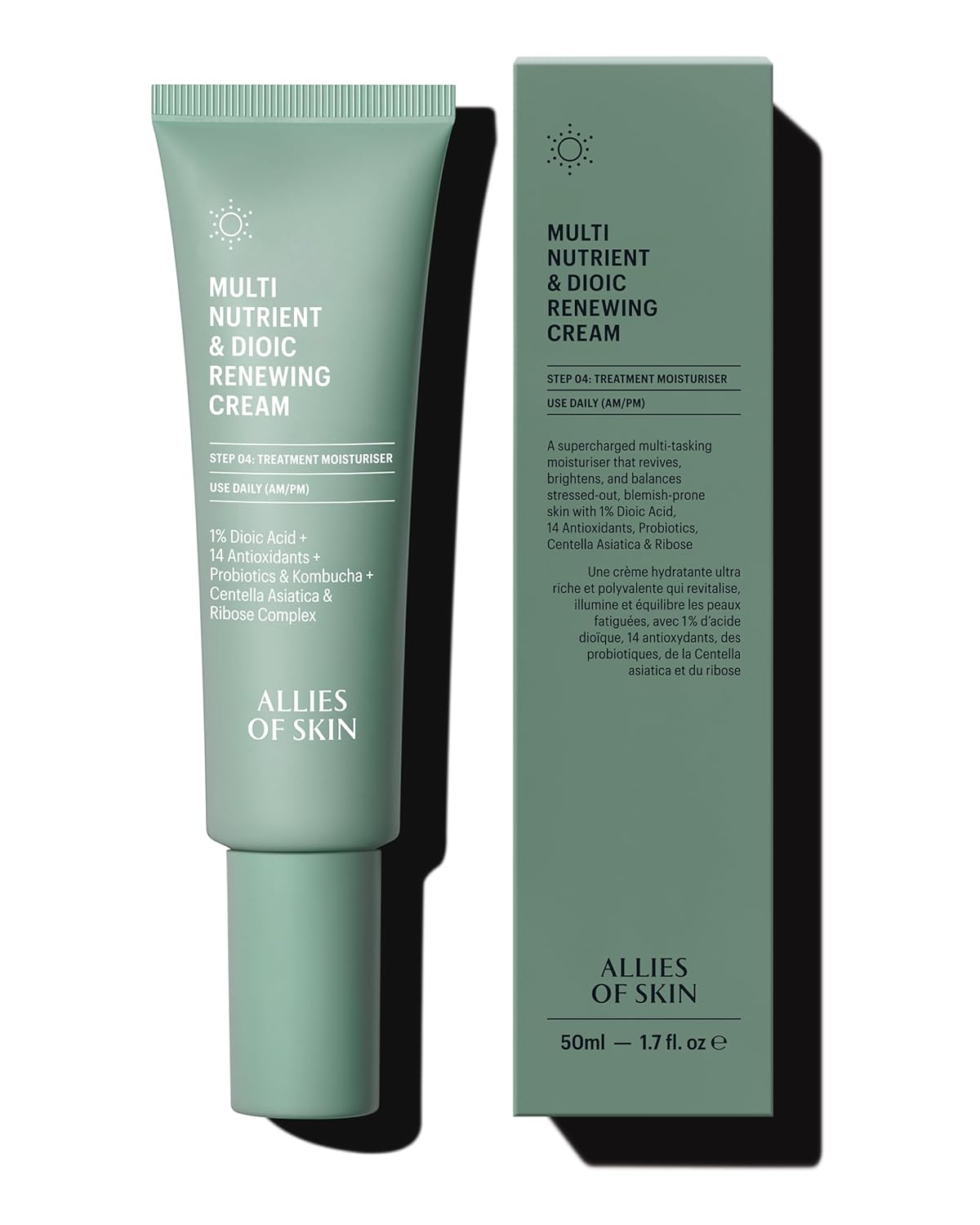Allies of Skin Multi Nutrient & Dioic Renewing Cream: Moisturizer with Dioic Acid, 14 Antioxidants, Probiotics & Centella Asiatica. Targets Imperfections, Brightens & Protects Skin 1.7 oz / 50 ml-GlimoraGlow