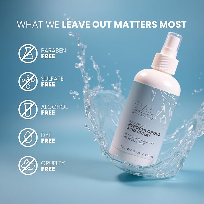 Hypochlorous Acid Spray for Face, Skin, and Body – 0.018% HOCl Facial Mist Toner, Hydrating Cleanser for Acne, Eczema, Rosacea, Eyelids, Pets, Workout, Baby, Back, Redness, Sensitive Care Spray-GlimoraGlow