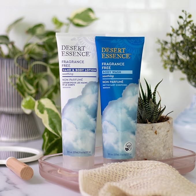 Desert Essence Fragrance Free Hand & Body Lotion - 8 Fl Ounce - Soothing - Aloe Vera - Shea Butter - Green Tea - Coconut Oil - Jojoba Oil-GlimoraGlow